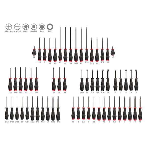 Tekton High-Torque Black Oxide Blade Screwdriver and Nut Driver Set (61-Piece) DRV41237